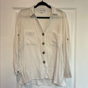 White Button-Up Shirt with Brown Buttons